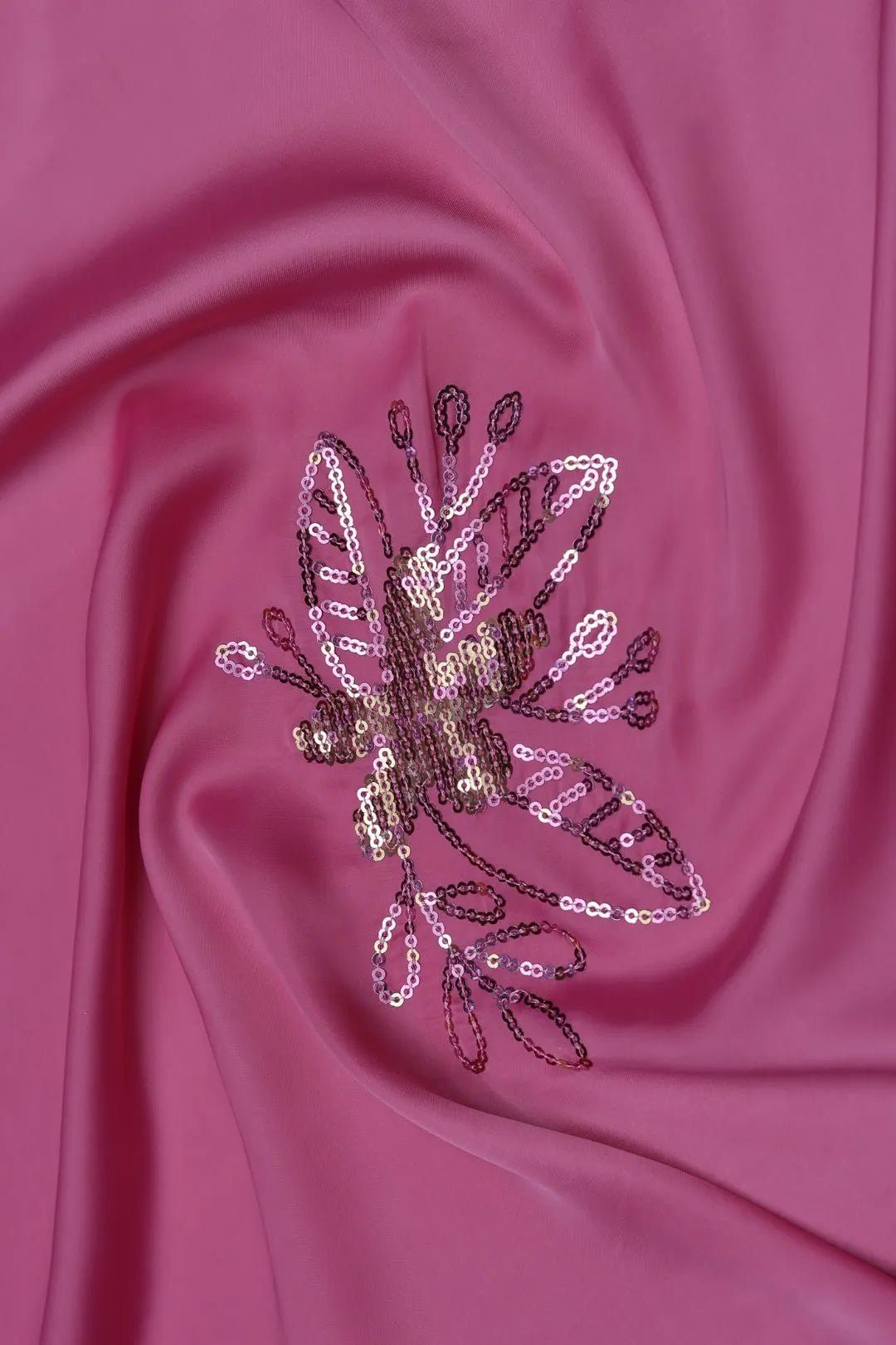 Fuchsia Floral fabric Spengal Sequin Embroidered Fabric- غاجي والا إكسبورت Gajiwala Export