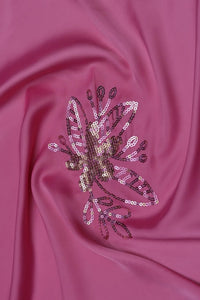 Fuchsia Floral fabric Spengal Sequin Embroidered Fabric- غاجي والا إكسبورت Gajiwala Export