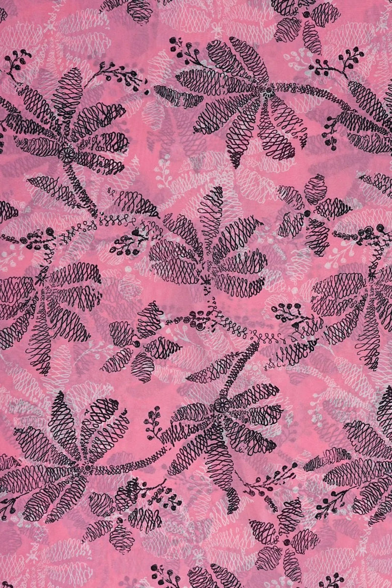 Fuchsia Line - Arts Tropical Print Chiffon - غاجي والا إكسبورت Gajiwala Export