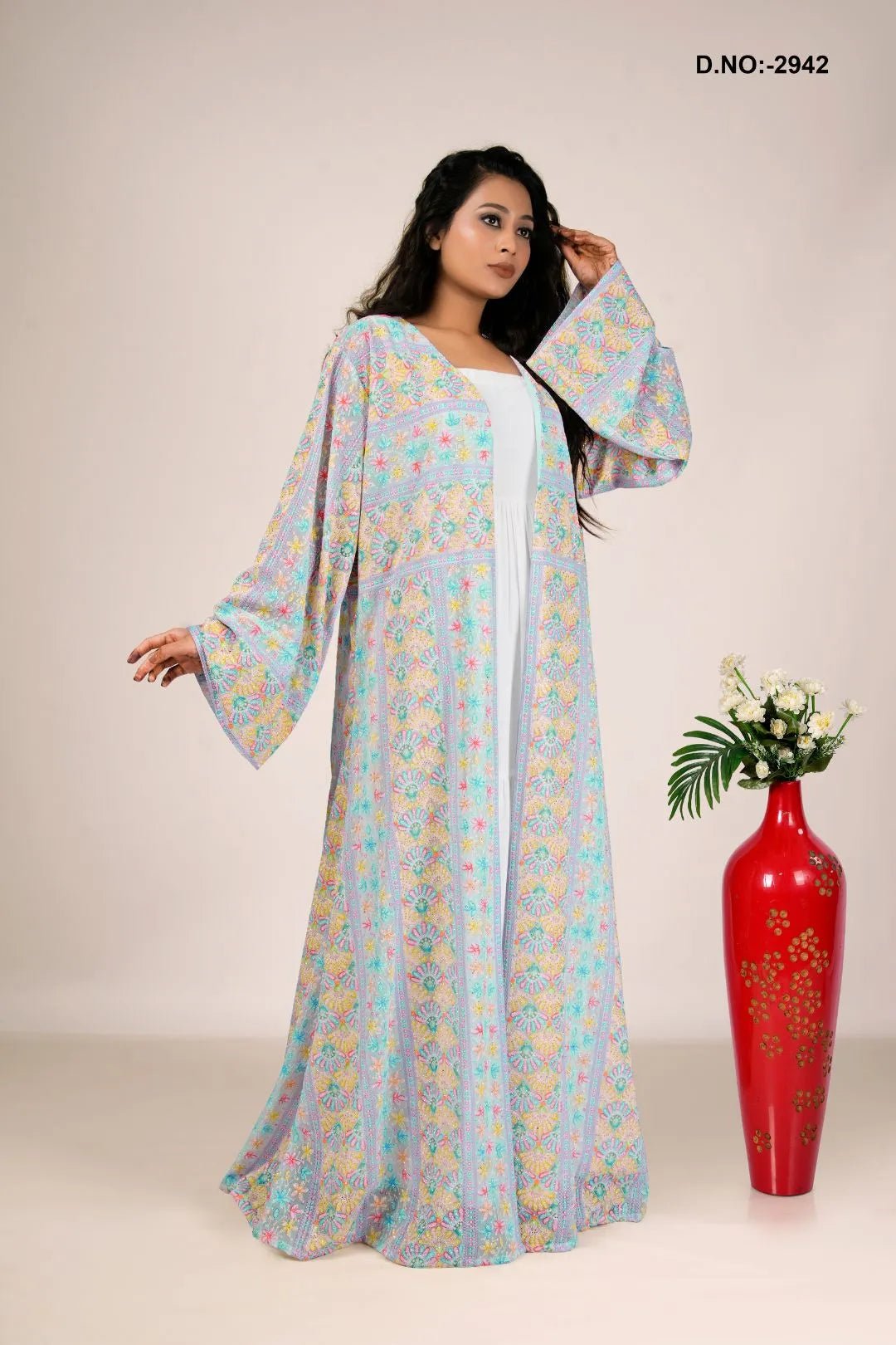 Georgette Shrug in Chikankari Grid Embroidery - غاجي والا إكسبورت Gajiwala Export