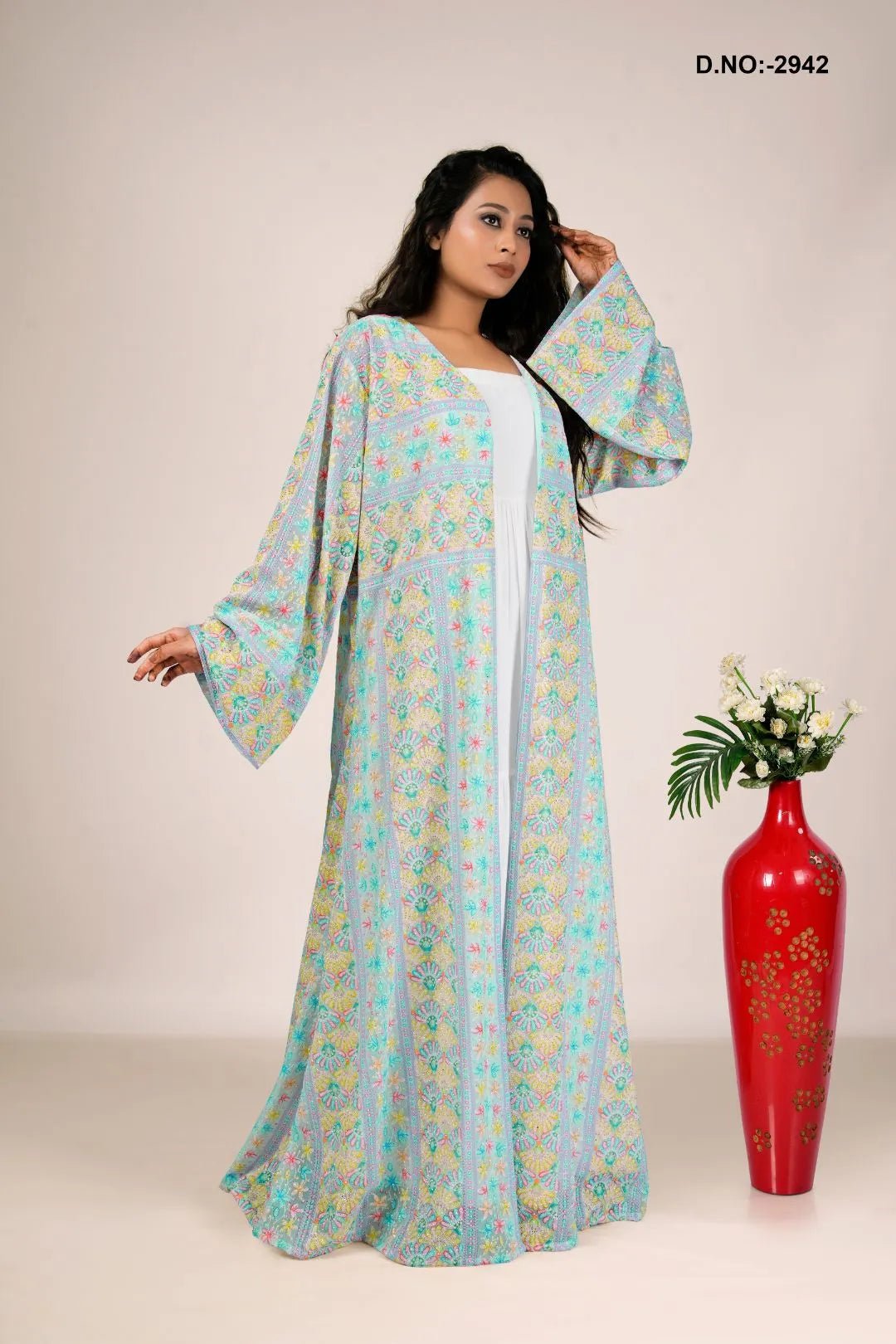 Georgette Shrug in Chikankari Grid Embroidery - غاجي والا إكسبورت Gajiwala Export