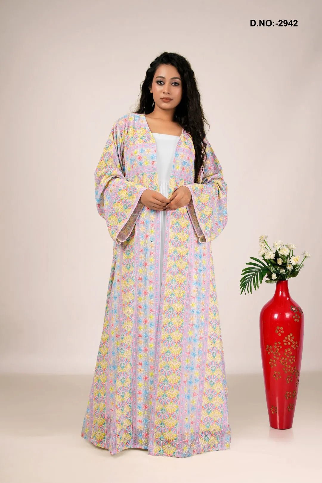 Georgette Shrug in Chikankari Grid Embroidery - غاجي والا إكسبورت Gajiwala Export