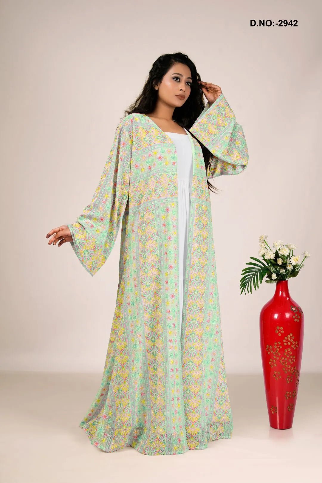 Georgette Shrug in Chikankari Grid Embroidery - غاجي والا إكسبورت Gajiwala Export