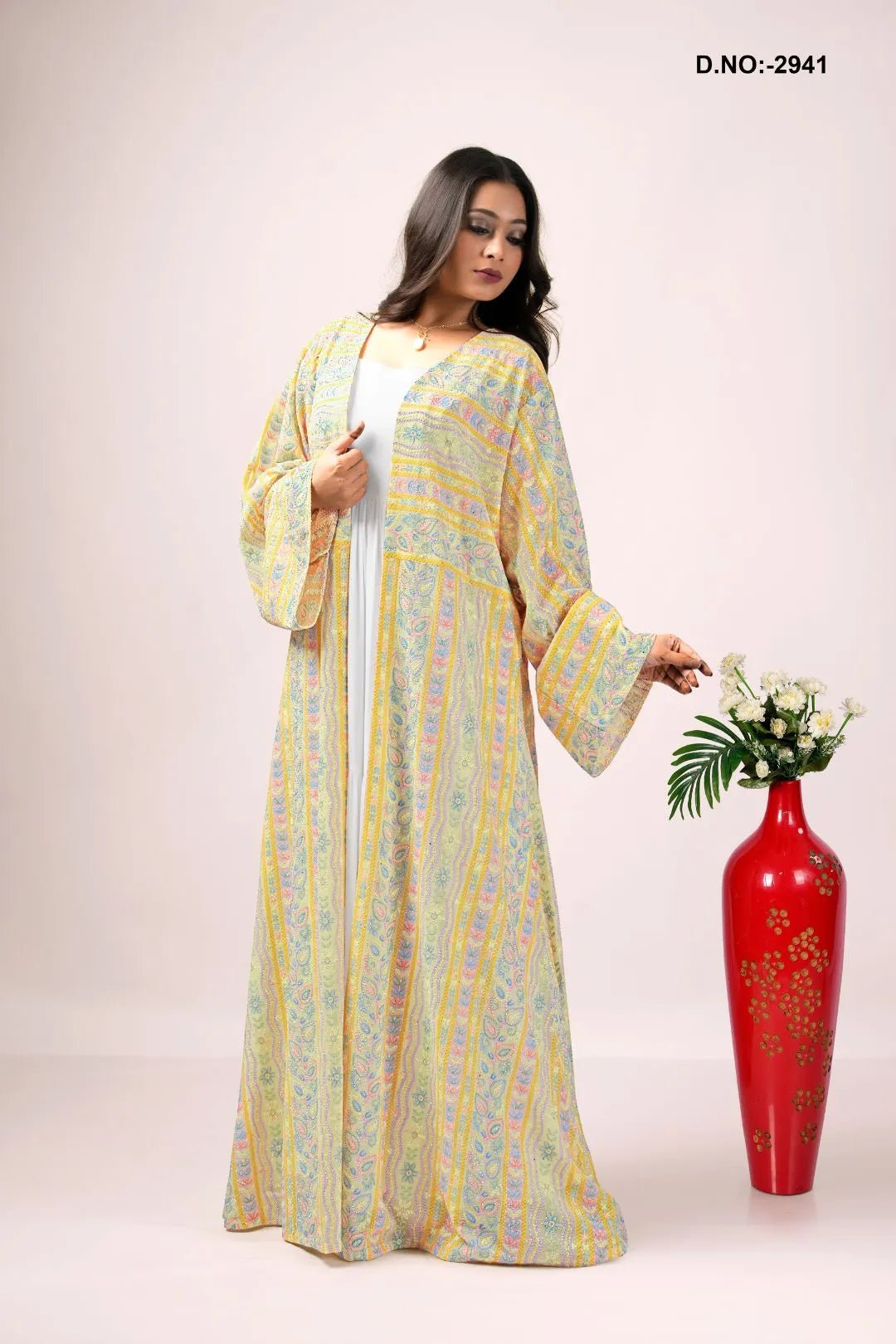 Georgette Shrug in Chikankari Stripe Embroidery - غاجي والا إكسبورت Gajiwala Export