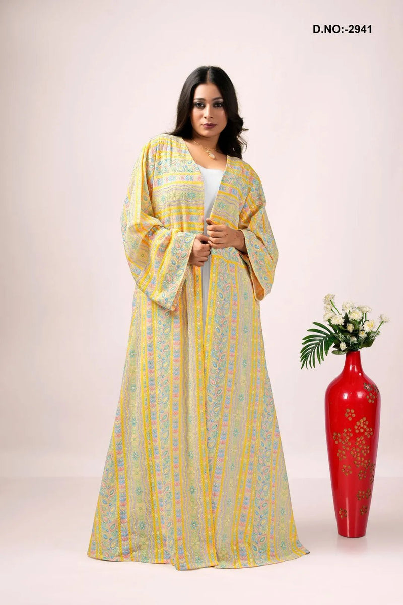 Georgette Shrug in Chikankari Stripe Embroidery - غاجي والا إكسبورت Gajiwala Export