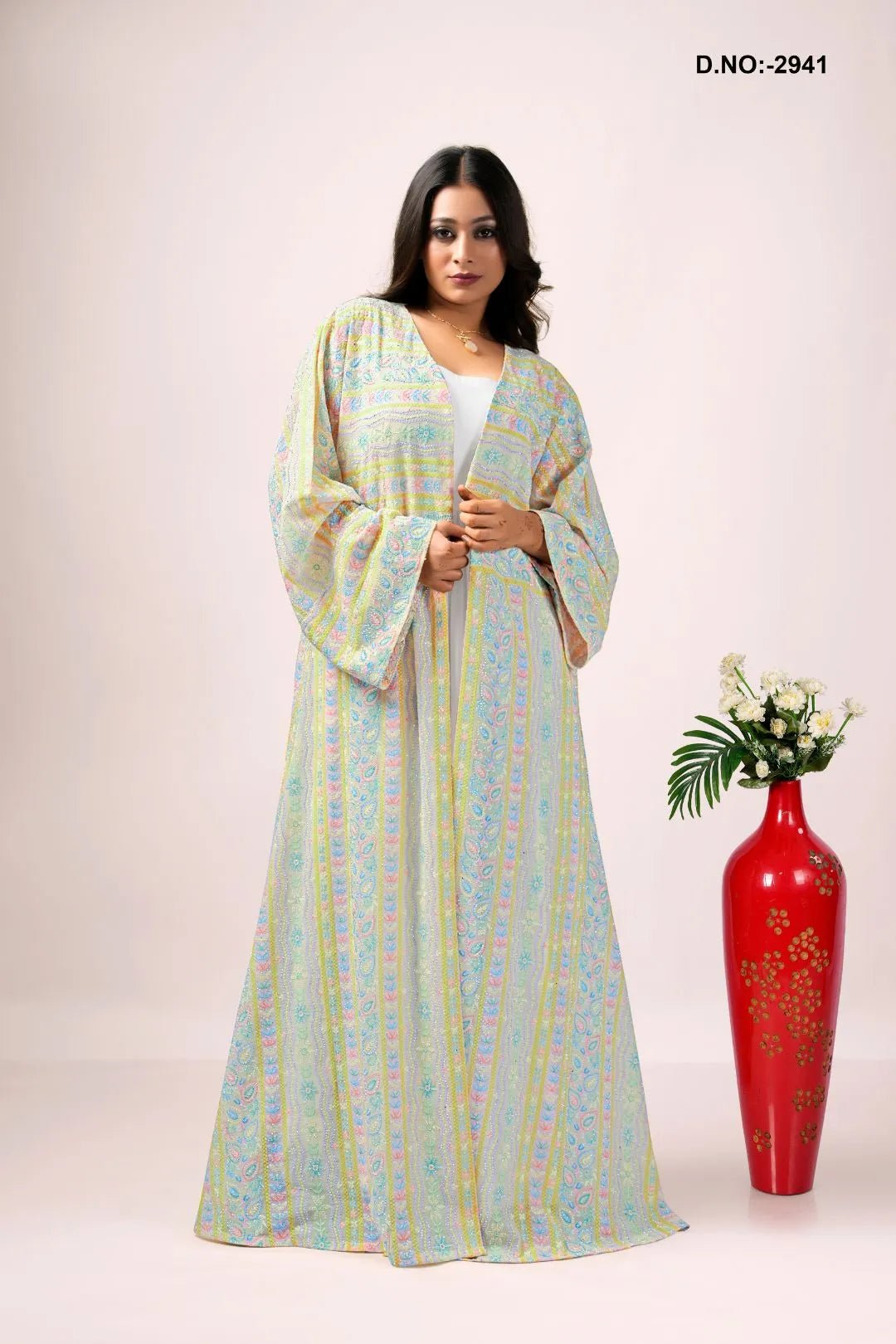 Georgette Shrug in Chikankari Stripe Embroidery - غاجي والا إكسبورت Gajiwala Export