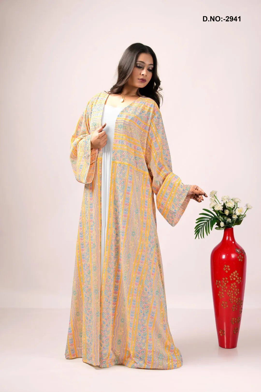 Georgette Shrug in Chikankari Stripe Embroidery - غاجي والا إكسبورت Gajiwala Export