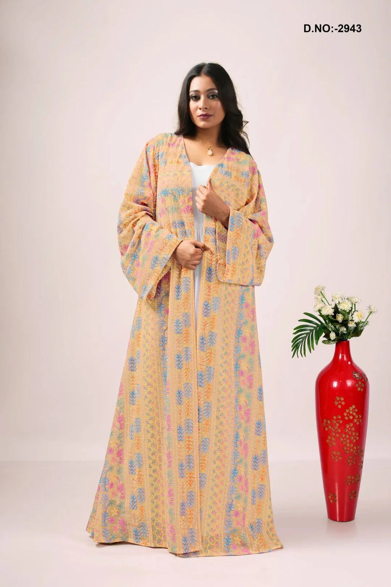 Georgette Shrug in Chikankari Stripe Tapestry - غاجي والا إكسبورت Gajiwala Export
