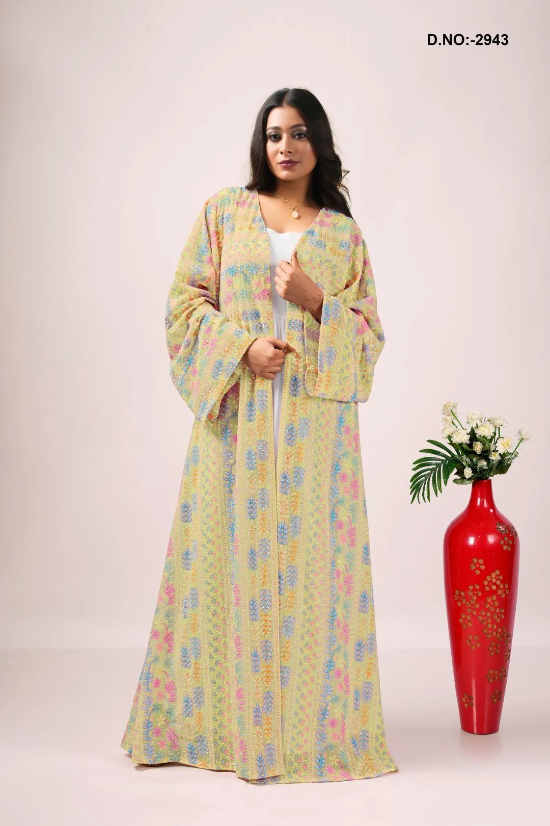 Georgette Shrug in Chikankari Stripe Tapestry - غاجي والا إكسبورت Gajiwala Export