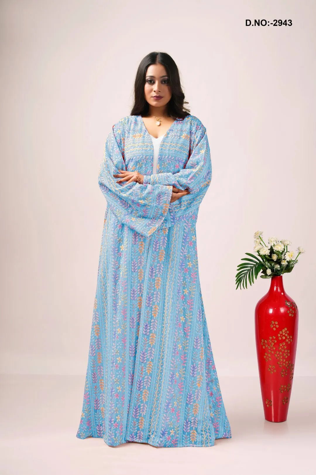 Georgette Shrug in Chikankari Stripe Tapestry - غاجي والا إكسبورت Gajiwala Export