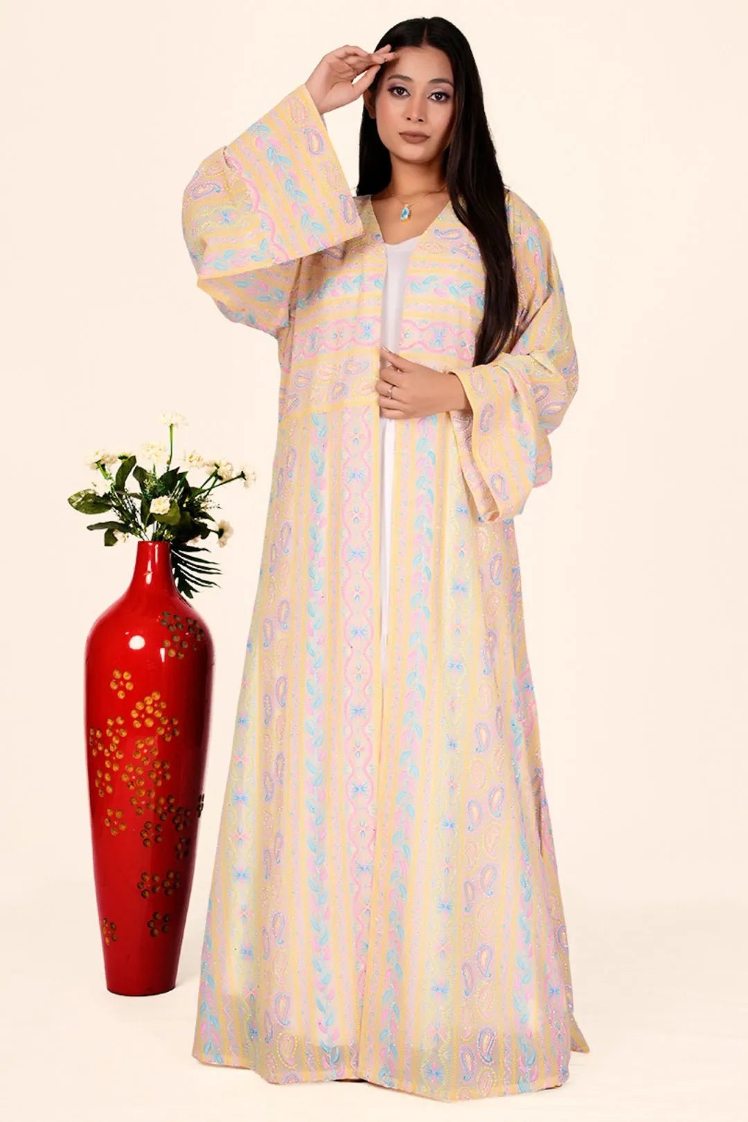 Georgette Shrug in Striped Chikankari Work - غاجي والا إكسبورت Gajiwala Export