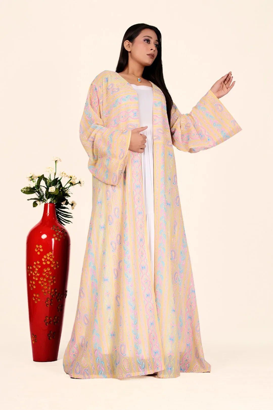 Georgette Shrug in Striped Chikankari Work - غاجي والا إكسبورت Gajiwala Export