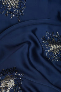 Gold Sequined Floral Motif on Blue Fabric - غاجي والا إكسبورت Gajiwala Export