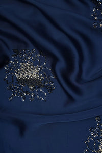 Gold Sequined Floral Motif on Blue Fabric - غاجي والا إكسبورت Gajiwala Export