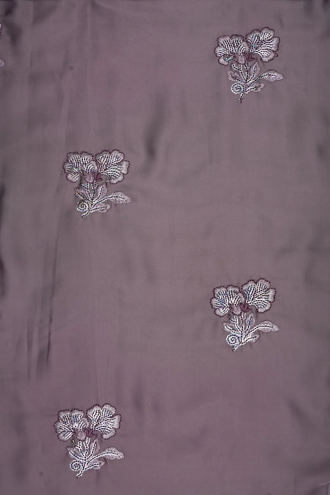 Gray Matte Fabric with Tonal Sequin Floral Appliqué - غاجي والا إكسبورت Gajiwala Export