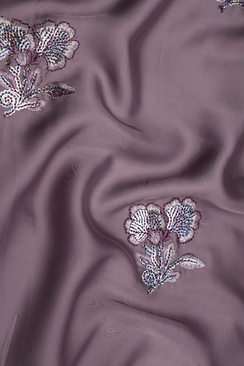 Gray Matte Fabric with Tonal Sequin Floral Appliqué - غاجي والا إكسبورت Gajiwala Export