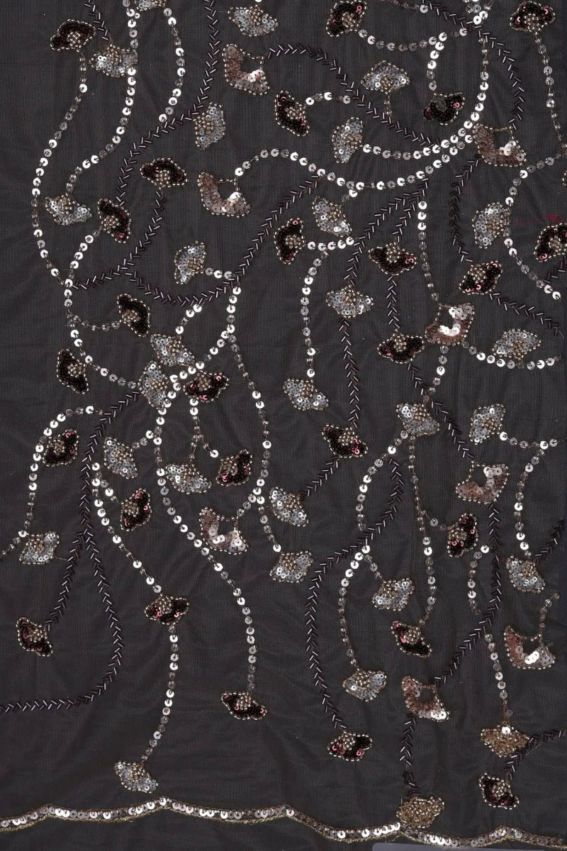 Gray Mesh fabric with Delicate Trailing Sequin Fabric - غاجي والا إكسبورت Gajiwala Export