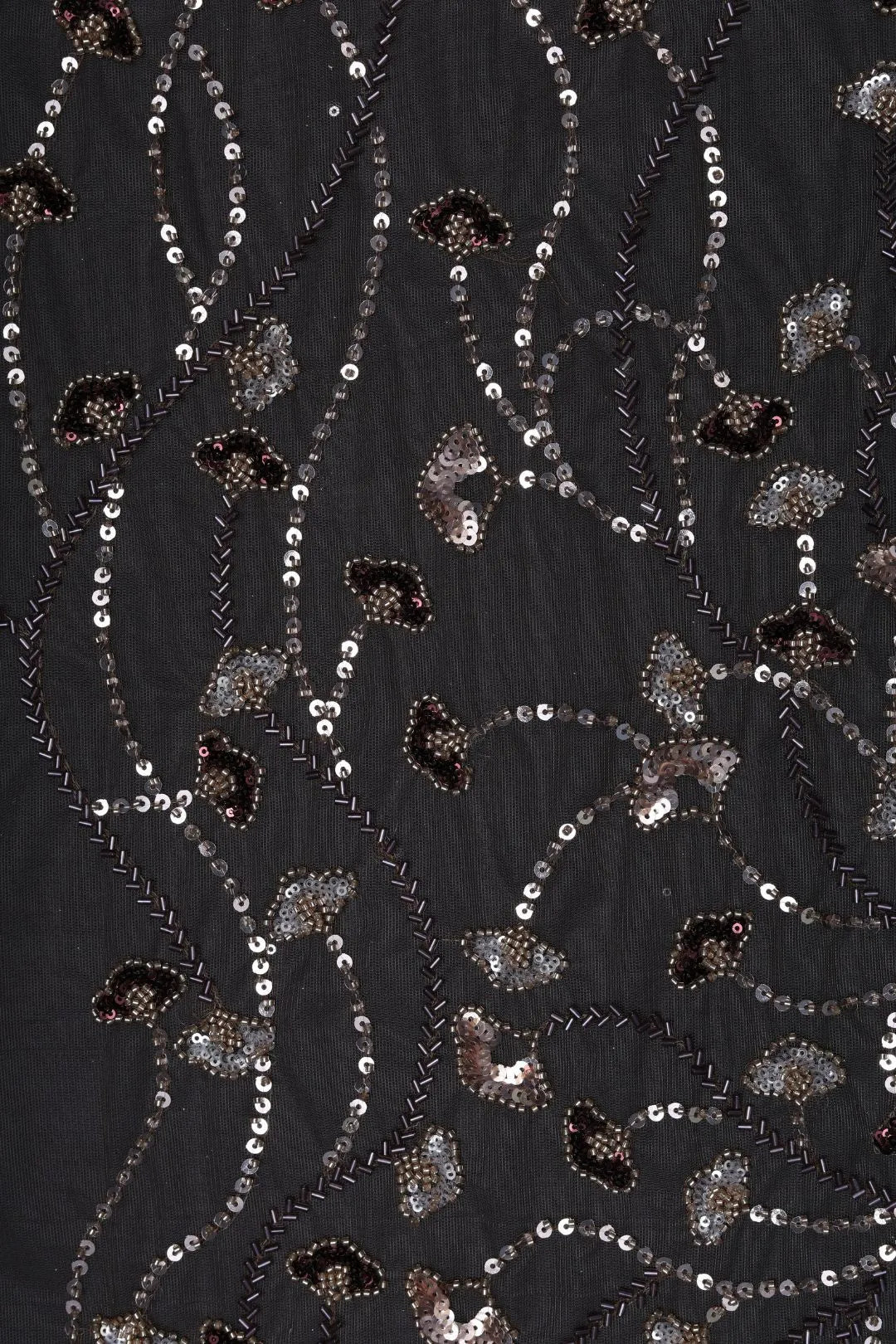 Gray Mesh fabric with Delicate Trailing Sequin Fabric - غاجي والا إكسبورت Gajiwala Export