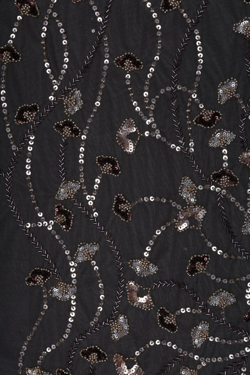 Gray Mesh fabric with Delicate Trailing Sequin Fabric - غاجي والا إكسبورت Gajiwala Export