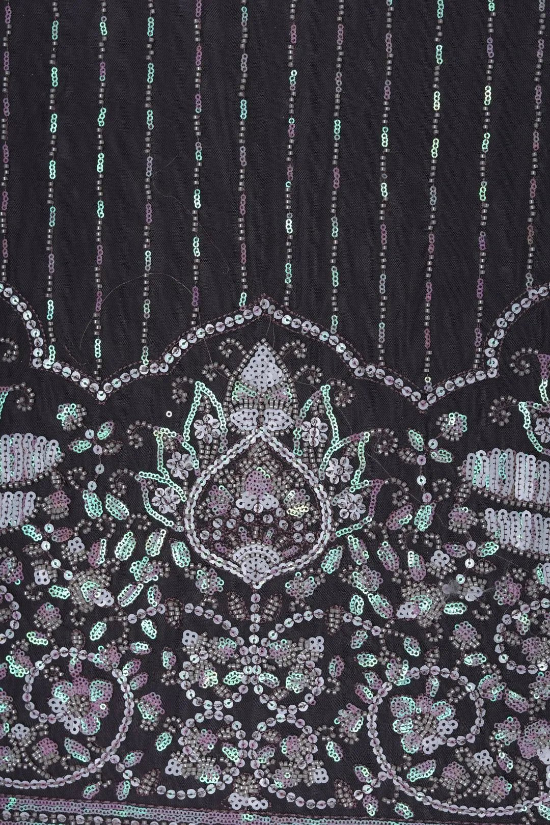 black mesh fabric with Multi-Tone Sequined and Jaali Pattern- غاجي والا إكسبورت Gajiwala Export