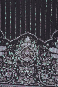 black mesh fabric with Multi-Tone Sequined and Jaali Pattern- غاجي والا إكسبورت Gajiwala Export