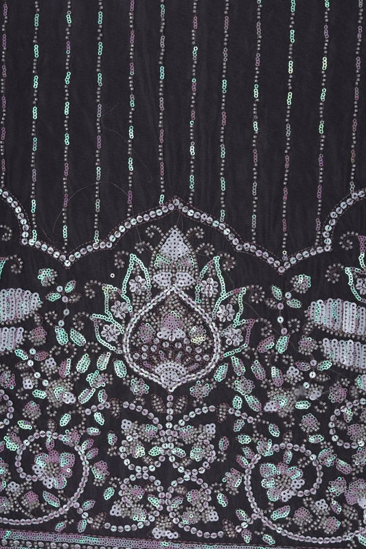 black mesh fabric with Multi-Tone Sequined and Jaali Pattern- غاجي والا إكسبورت Gajiwala Export