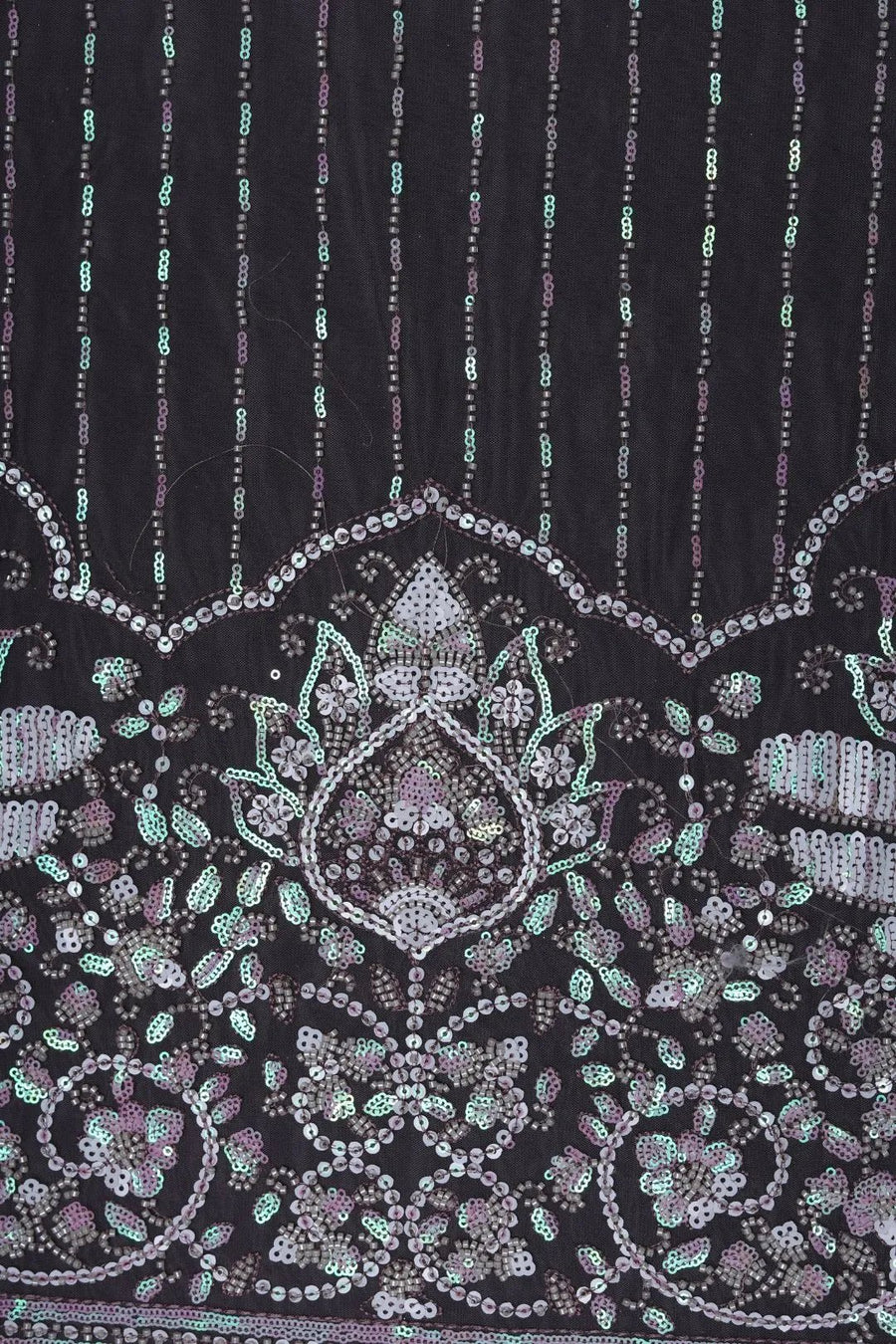 black mesh fabric with Multi-Tone Sequined and Jaali Pattern- غاجي والا إكسبورت Gajiwala Export