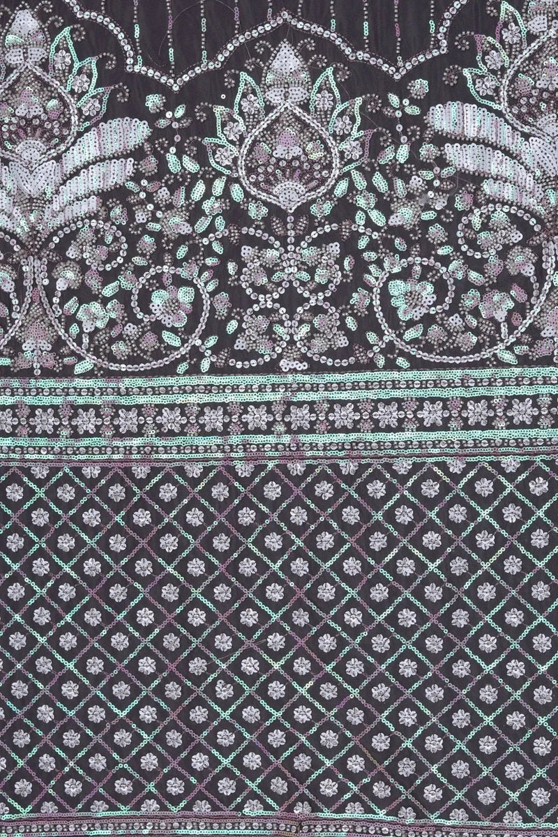 black mesh fabric with Multi-Tone Sequined and Jaali Pattern - غاجي والا إكسبورت Gajiwala Export
