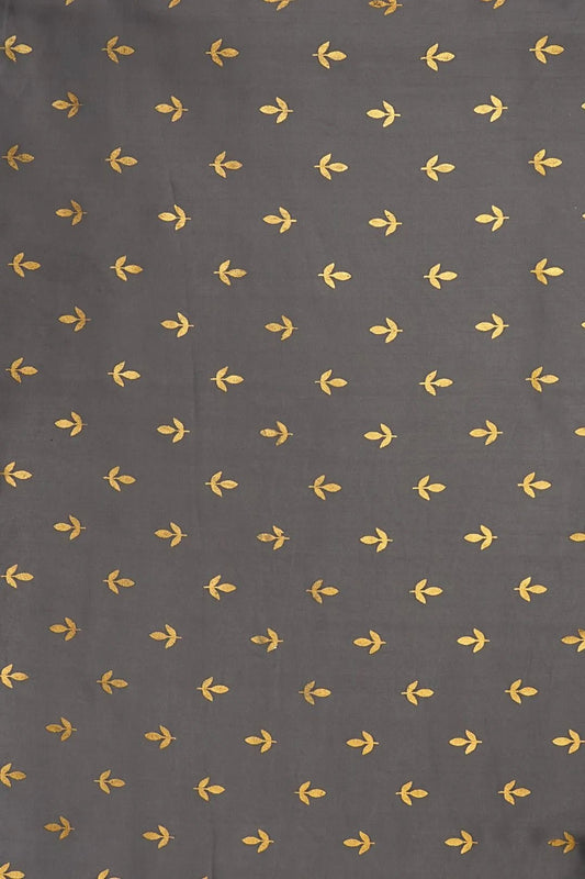 Grey Fabric with Metallic Gold Leaf Buti Print - غاجي والا إكسبورت Gajiwala Export