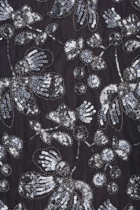 Heavy Silver Abstract Floral Sequin Work Fabric - غاجي والا إكسبورت Gajiwala Export