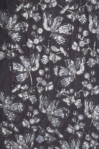 Heavy Silver Abstract Floral Sequin Work Fabric - غاجي والا إكسبورت Gajiwala Export