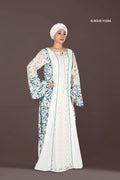 Intricate White Lace Kaftan with Print Panels - غاجي والا إكسبورت Gajiwala Export