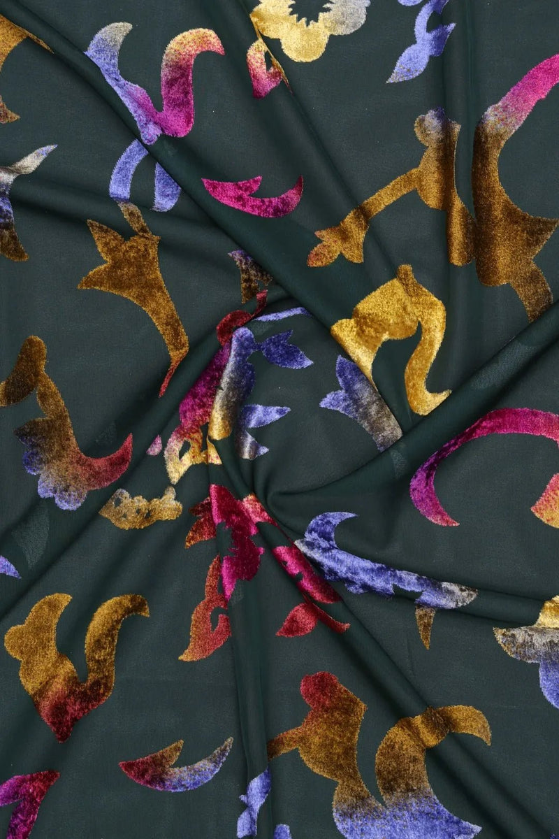 Jewel-Tone Abstract Burnout Velvet Mesh fabric- غاجي والا إكسبورت Gajiwala Export