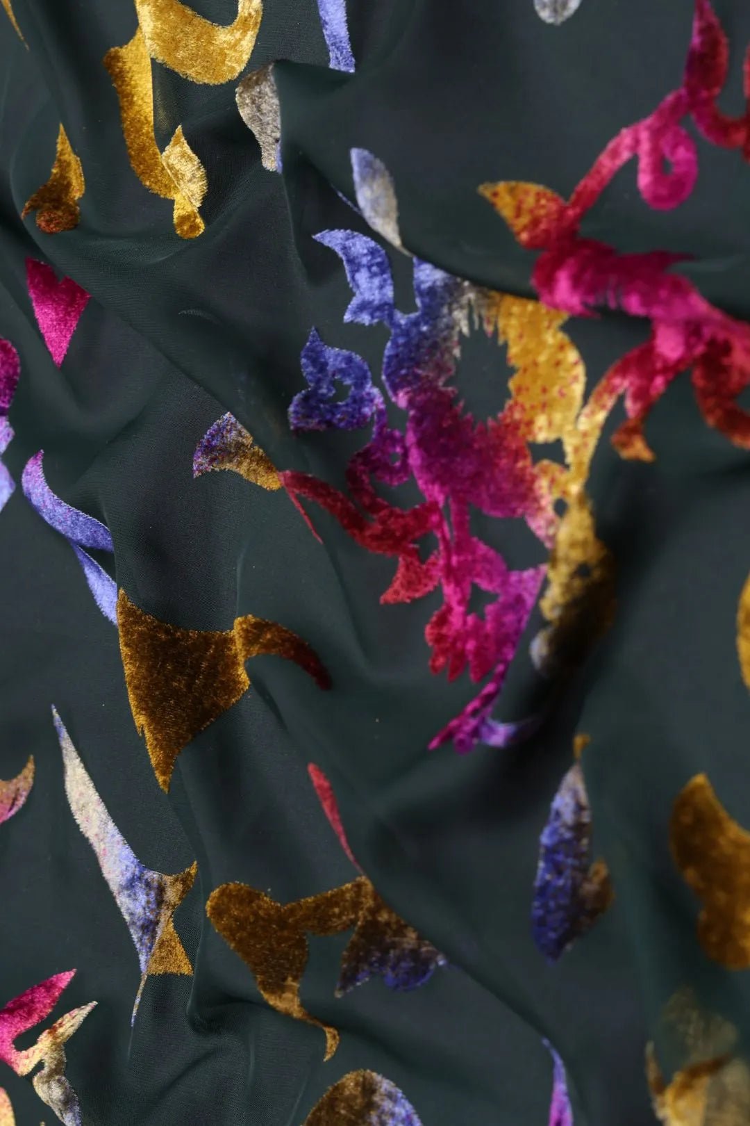 Jewel-Tone Abstract Burnout Velvet Mesh fabric- غاجي والا إكسبورت Gajiwala Export
