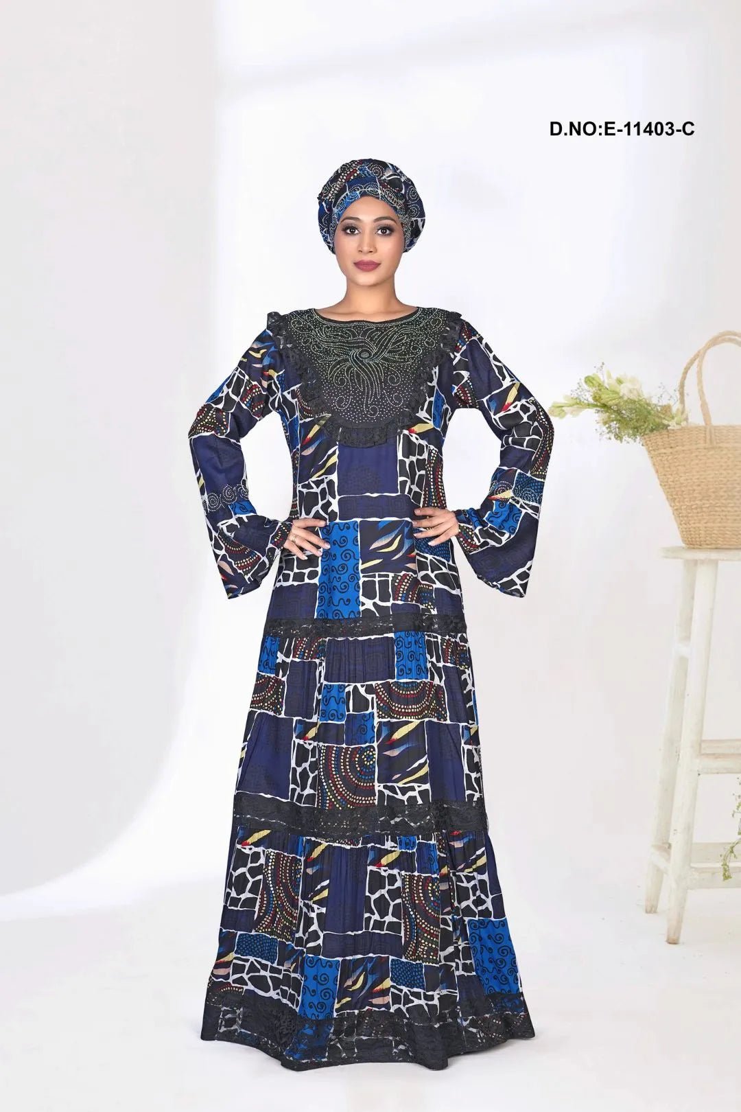 Kaftan Dress with Abstract Patchwork Print - غاجي والا إكسبورت Gajiwala Export