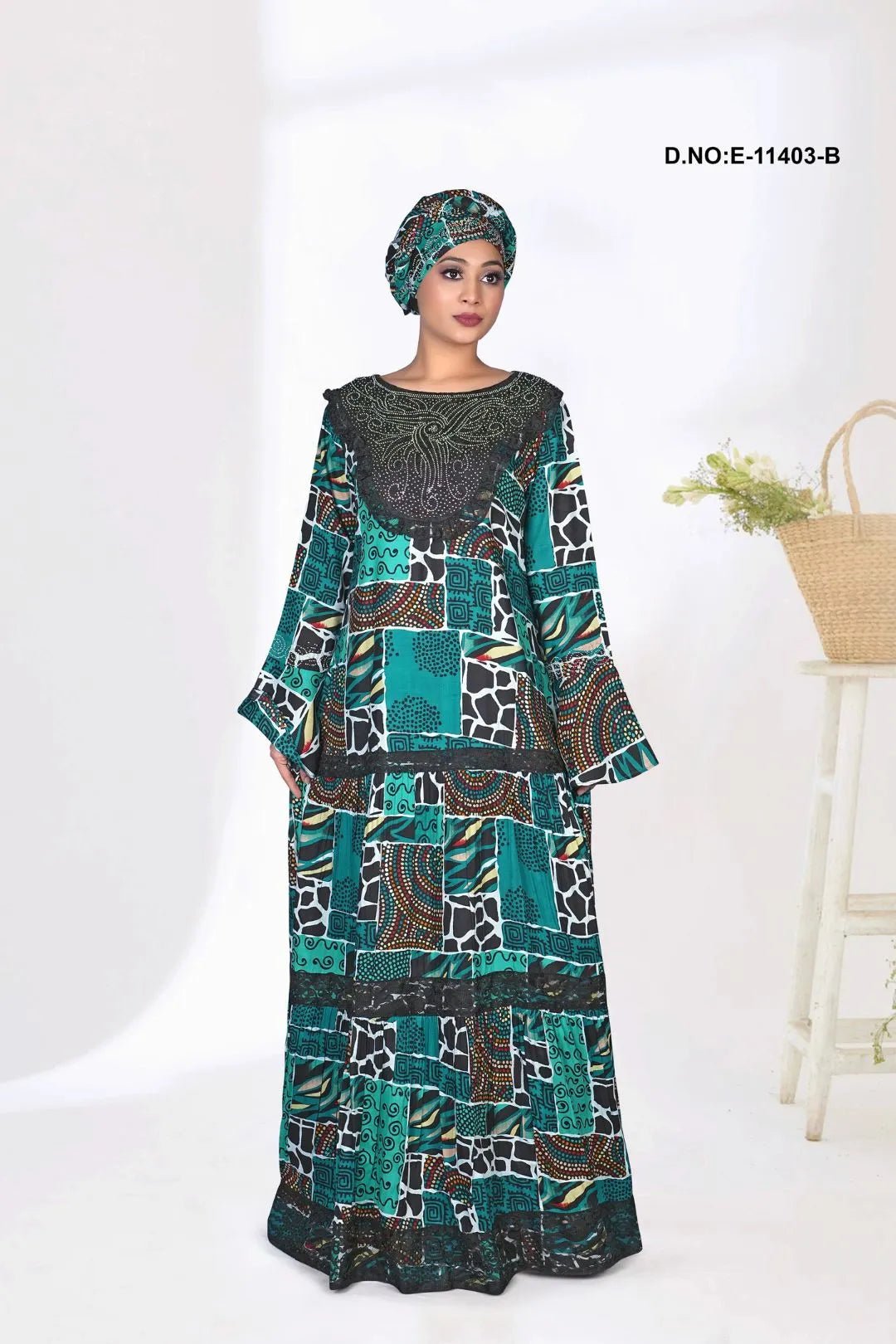 Kaftan Dress with Abstract Patchwork Print - غاجي والا إكسبورت Gajiwala Export