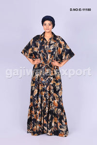 Kaftan Dress with Abstract Print and Belt - غاجي والا إكسبورت Gajiwala Export