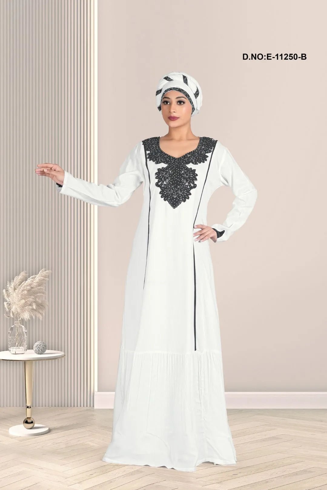 Kaftan Dress with Beaded Yoke and Ruffle For Women - غاجي والا إكسبورت Gajiwala Export