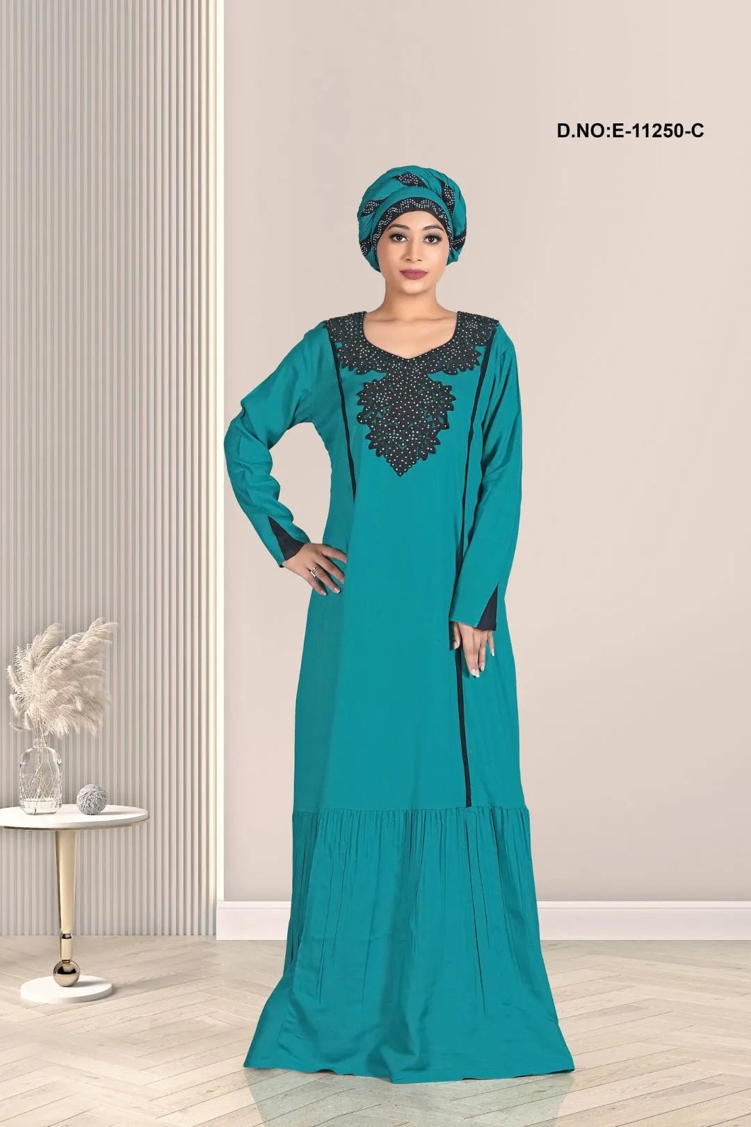 Kaftan Dress with Beaded Yoke and Ruffle For Women - غاجي والا إكسبورت Gajiwala Export