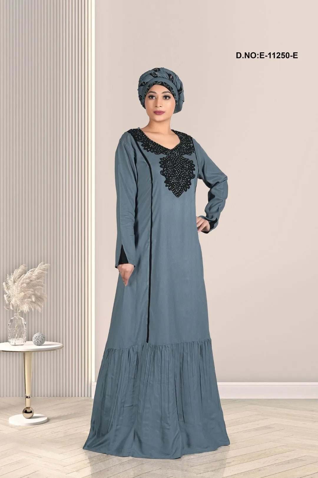 Kaftan Dress with Beaded Yoke and Ruffle For Women - غاجي والا إكسبورت Gajiwala Export