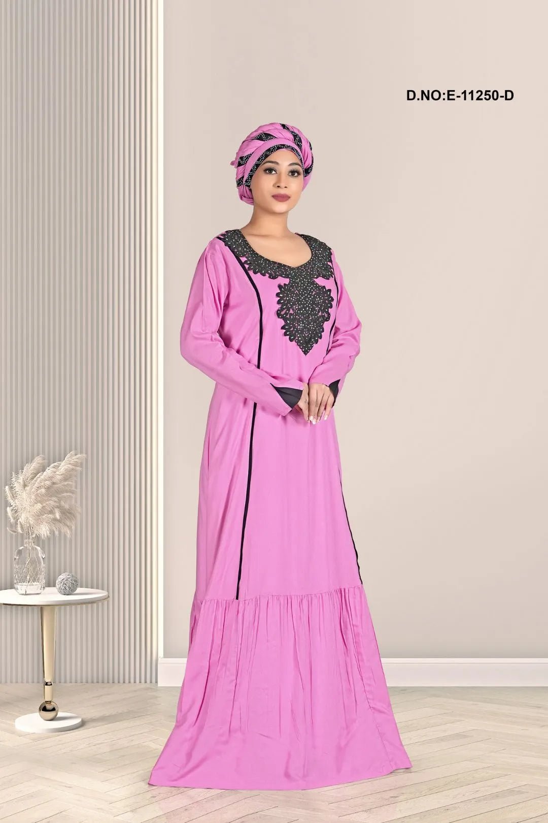 Kaftan Dress with Beaded Yoke and Ruffle For Women - غاجي والا إكسبورت Gajiwala Export