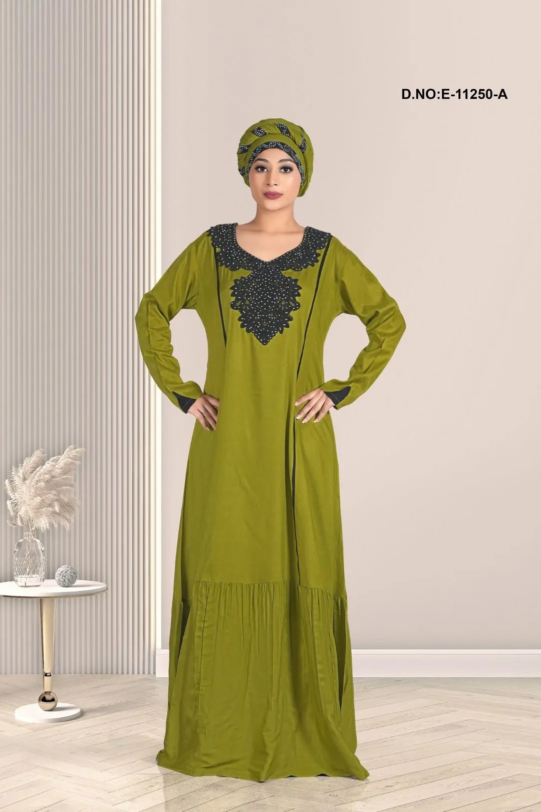 Kaftan Dress with Beaded Yoke and Ruffle For Women - غاجي والا إكسبورت Gajiwala Export