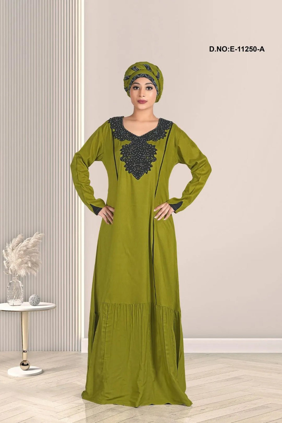 Kaftan Dress with Beaded Yoke and Ruffle For Women - غاجي والا إكسبورت Gajiwala Export