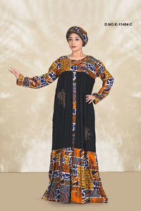 Kaftan Dress with Black Panel and Print Block - غاجي والا إكسبورت Gajiwala Export