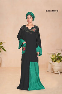 Kaftan Dress with Block and Floral Motifs - غاجي والا إكسبورت Gajiwala Export