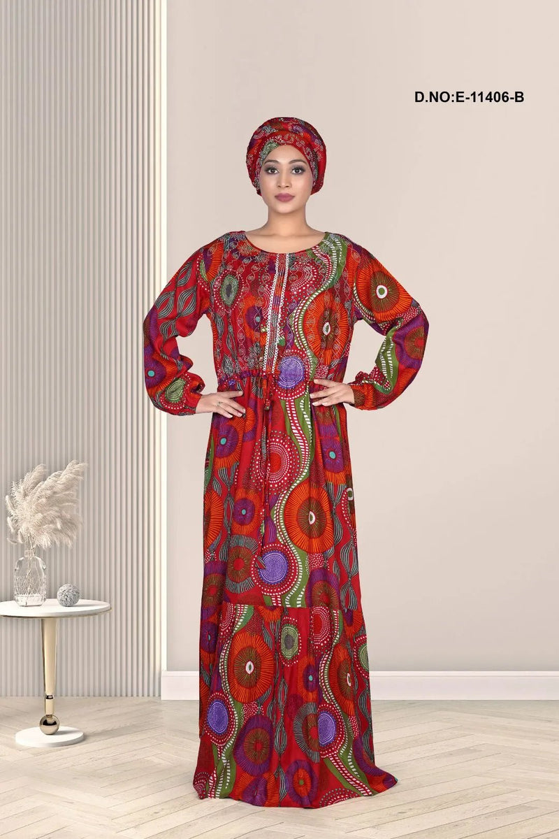 Kaftan Dress with Bohemian Circular Print Art - غاجي والا إكسبورت Gajiwala Export