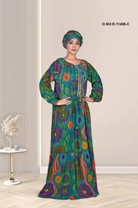Kaftan Dress with Bohemian Circular Print Art - غاجي والا إكسبورت Gajiwala Export