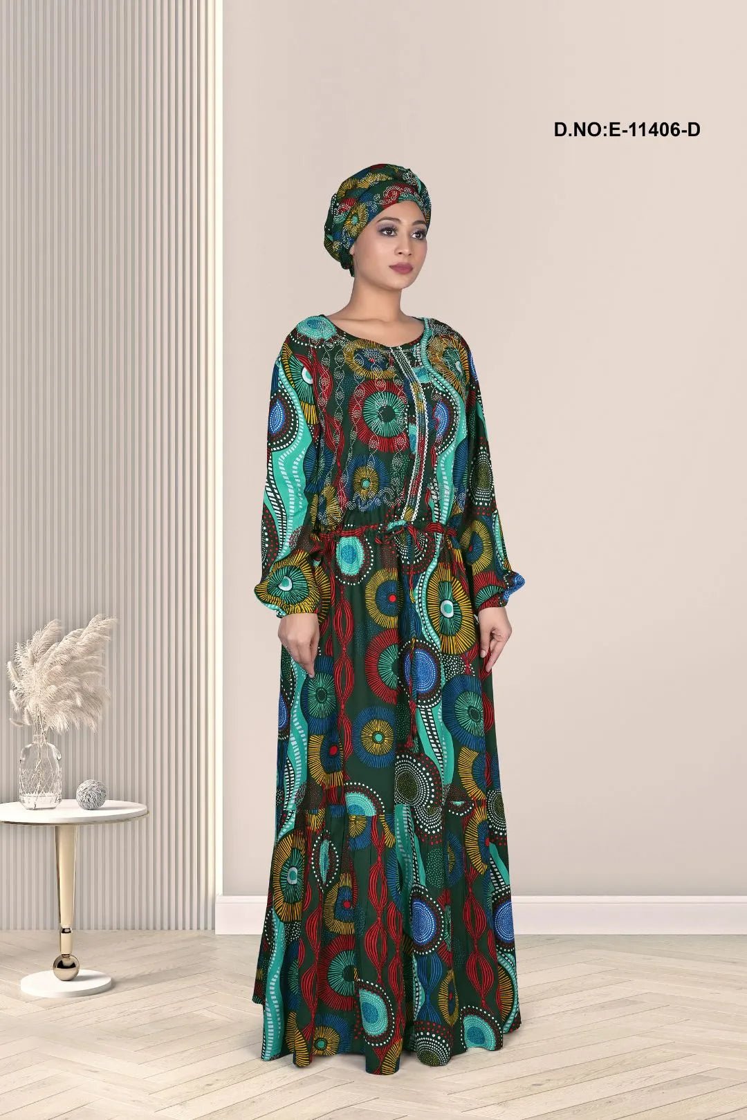 Kaftan Dress with Bohemian Circular Print Art - غاجي والا إكسبورت Gajiwala Export