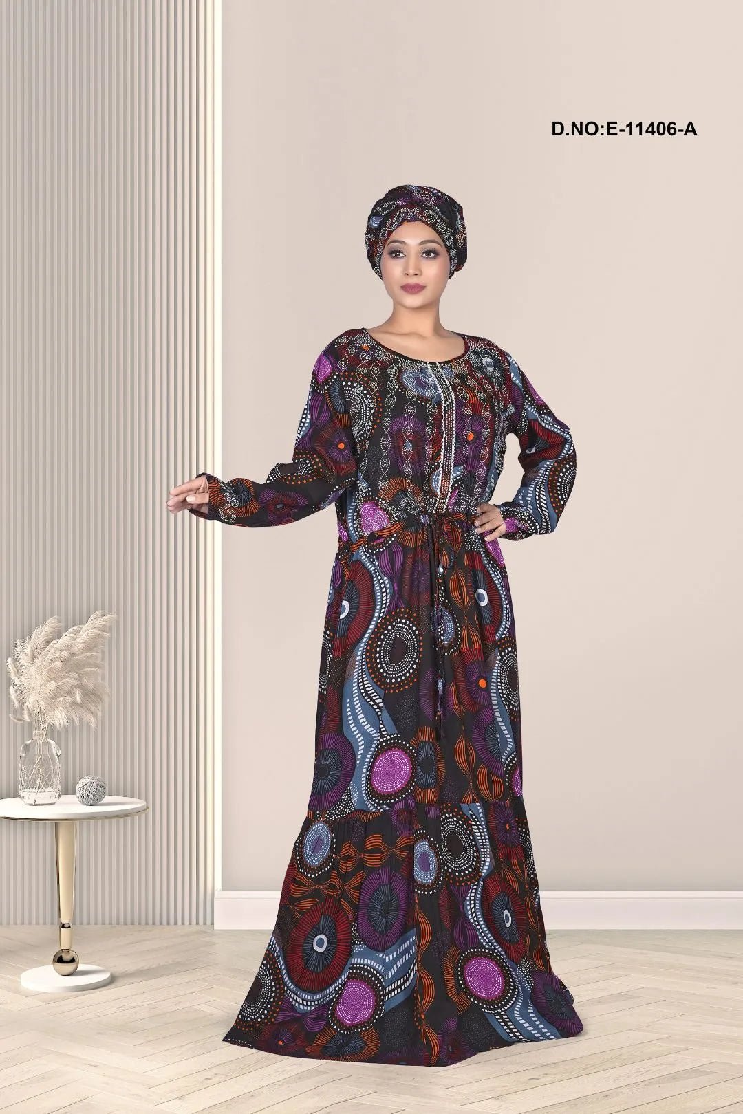 Kaftan Dress with Bohemian Circular Print Art - غاجي والا إكسبورت Gajiwala Export