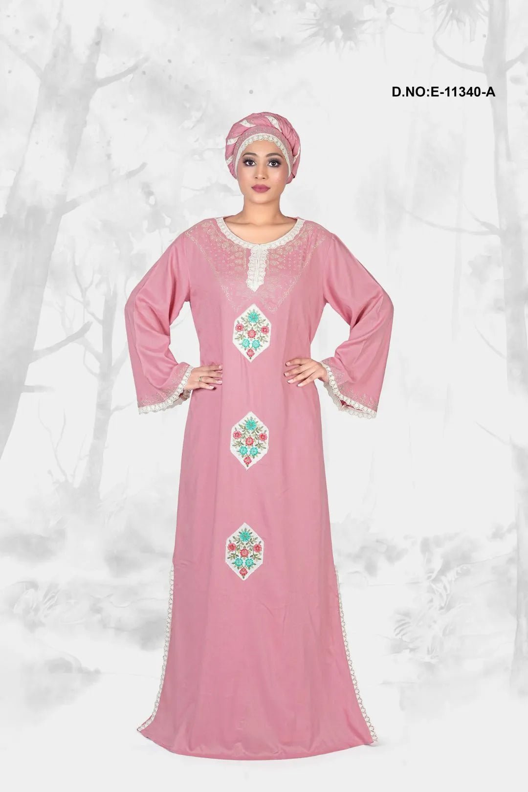 Kaftan Dress with Embroidered Floral Motifs - غاجي والا إكسبورت Gajiwala Export